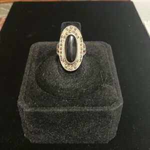 Vintage black Onyx and marcasite 925 Sterling silver art deco ring Thai